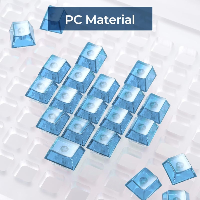GMKWTL أغطية مفاتيح كريستالية شفافة فارغة XVX، مادة PC مخصصة DIY أغطية لوحة مفاتيح على شكل قلب حلو، أغطية مفاتيح حلوى زرقاء مضاءة على شكل شيري لميكانيكية MX (21 قطعة) - Image 2